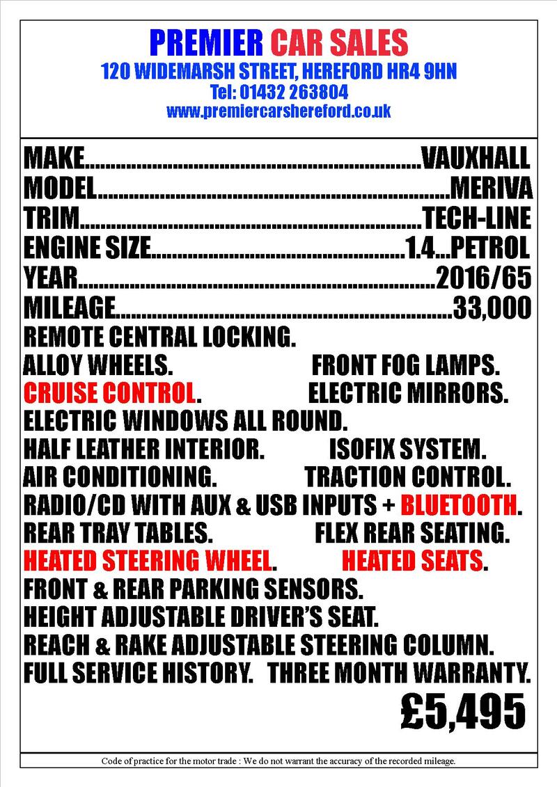 VAUXHALL MERIVA 1.4 i Tech Line